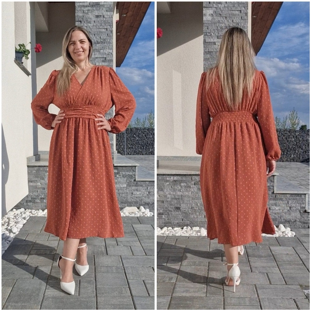 NWT Liotxecd Green Swiss Dot V Long Lanturn Sleeve Prairie Boho Maxi Dress L - Picture 8 of 12